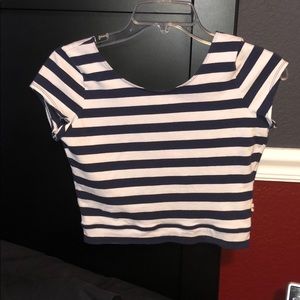Navy and white striped crop